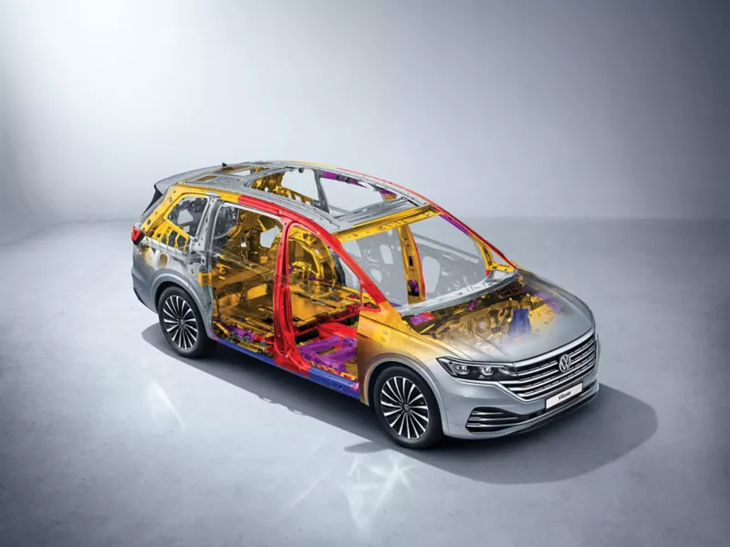 Hình ảnh minh họa: Hệ thống khung gầm có tỷ trọng thép với khả năng chịu lực cao đạt 77% đảm bảo an toàn cho hành khách.